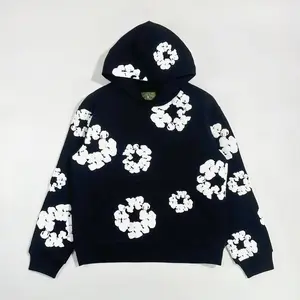 DENIM TEARS Men's Fashion Foam Print Hooded Sweatshirt & Casual Sports Hoodie + Women's Sweatpants Two-Piece Set, European-American Style | Comfortable & Durable | Versatile Occasions Unisex | Suitable for All Seasons