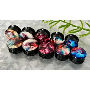 PAIR of Unique Galaxy Outer Space Style Acrylic Screw Fit Plugs - Gauges 2g (6mm) thru 5/8" (16mm)