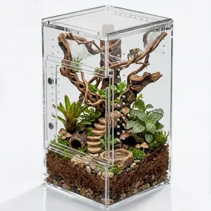 Small Reptile Terrarium – Jumping Spider Enclosure with Water-Holding Design – Spider & Tarantula Enclosure, Praying Mantis Habitat, Reptile Enclosure & Accessories