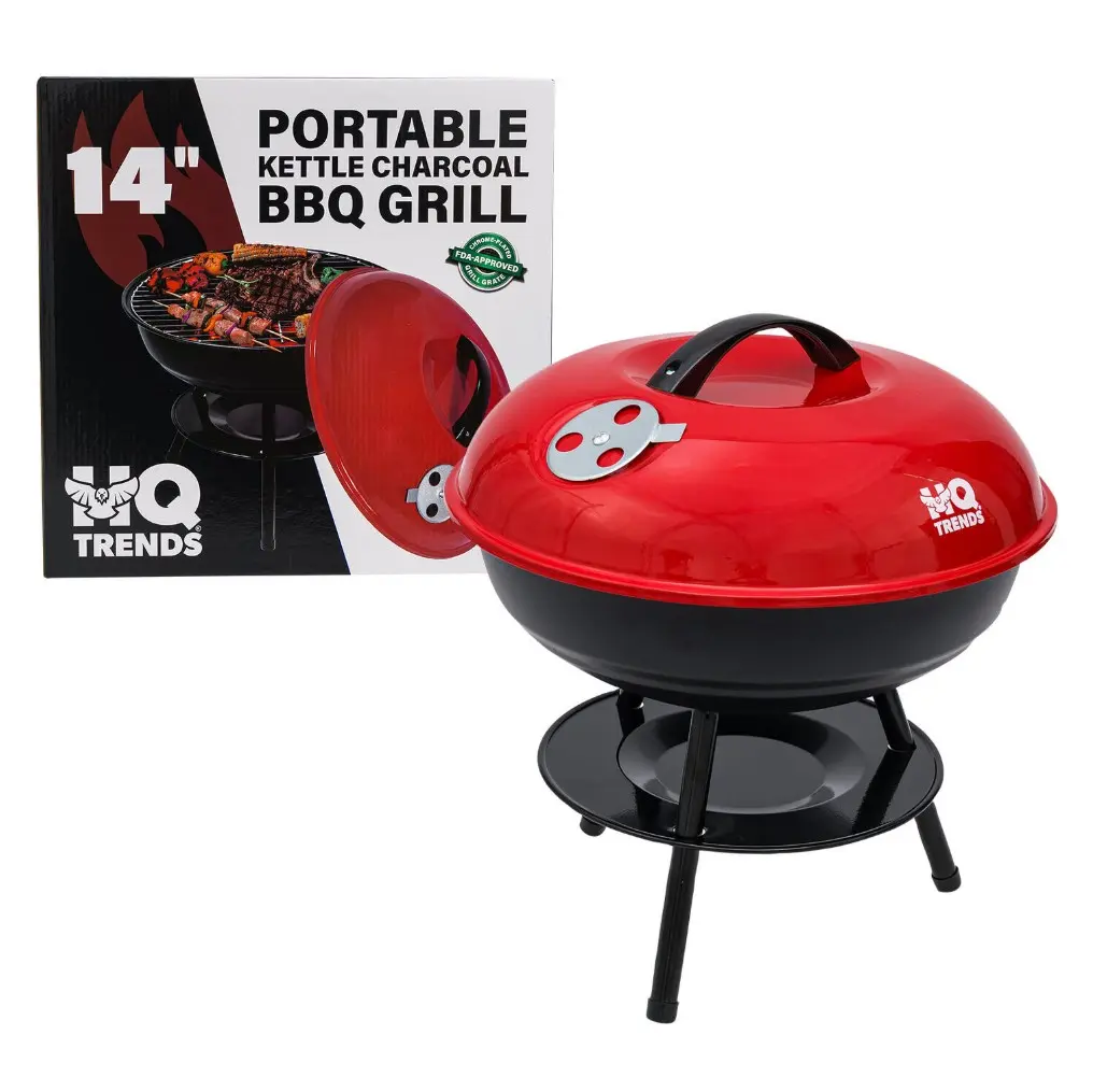 Classic 14" Portable Charcoal BBQ Grill with Kettle Design, Red Outdoor Kitchenware Barbecue Tool Classic 14" Portable Charcoal BBQ Grill with Kettle Design, Red Outdoor Kitchenware Barbecue Tool
