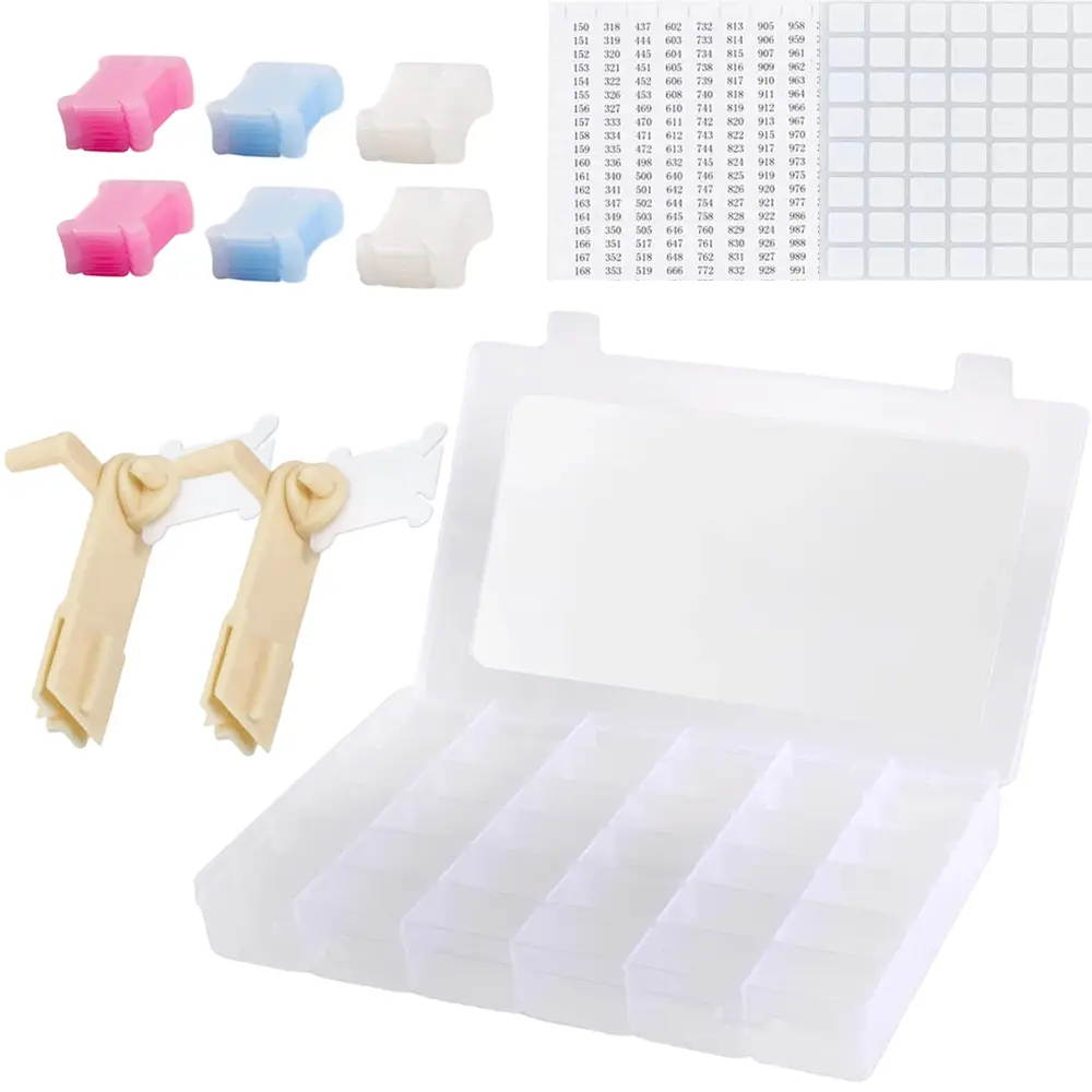 Plastic Embroidery Floss Storage Box Thread Holder - Bobbin Winder, 1 Removable 36 Compartments Grid, 120 Floss Bobbins, Stickers for Cross Stitch Sewing Crafts - Home Improvement Building Supplies