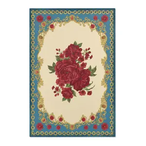 Vintage Rose Medallion Area Rug | Floral Accent Rug, Victorian Inspired