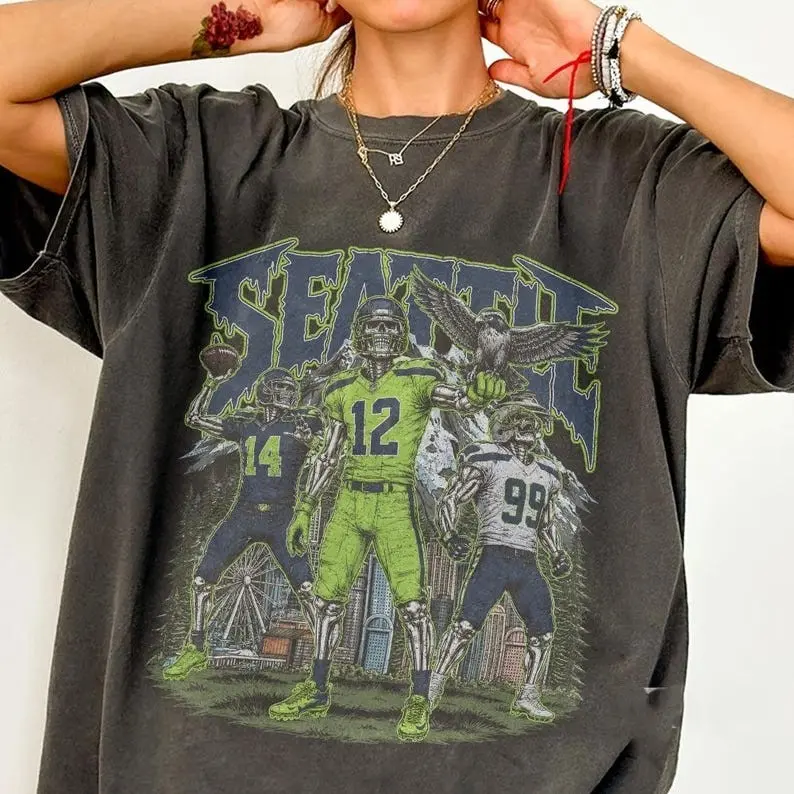 Seattle Football Skull Shirt, Vintage Sam Darnold Fan Tee, Game Day Gift For Football, Jaxon Smith Njigba Football