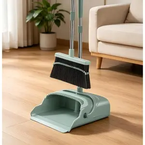 Upgraded Broom and Dustpan Set, Large Size with Long Handle, Standing Upright Design, Perfect for Indoor and Outdoor Use in Garages, Kitchens, Rooms, Offices and Lobbies (Green)   SURE