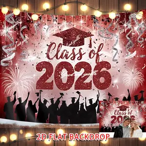 Graduation Red Glitter Banner Background Cloth Tapestry Wall Hanging Decor Class of 2026 Graduation Celebration Party Backdrop Graduation Theme Decoration