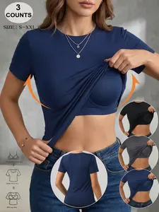Women's Slim Fit Short Sleeve Basic T-Shirt, Womenswear, Lightweight Elastic Fabric, Breathable Comfort, Multiple Sizes S-Xxl, Casual Daily Wear Top