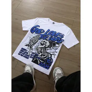 (Gold promotion)Men's Casual Skeleton Slogan Printed Short Sleeve T-Shirt, Graphic Tees Streetwear