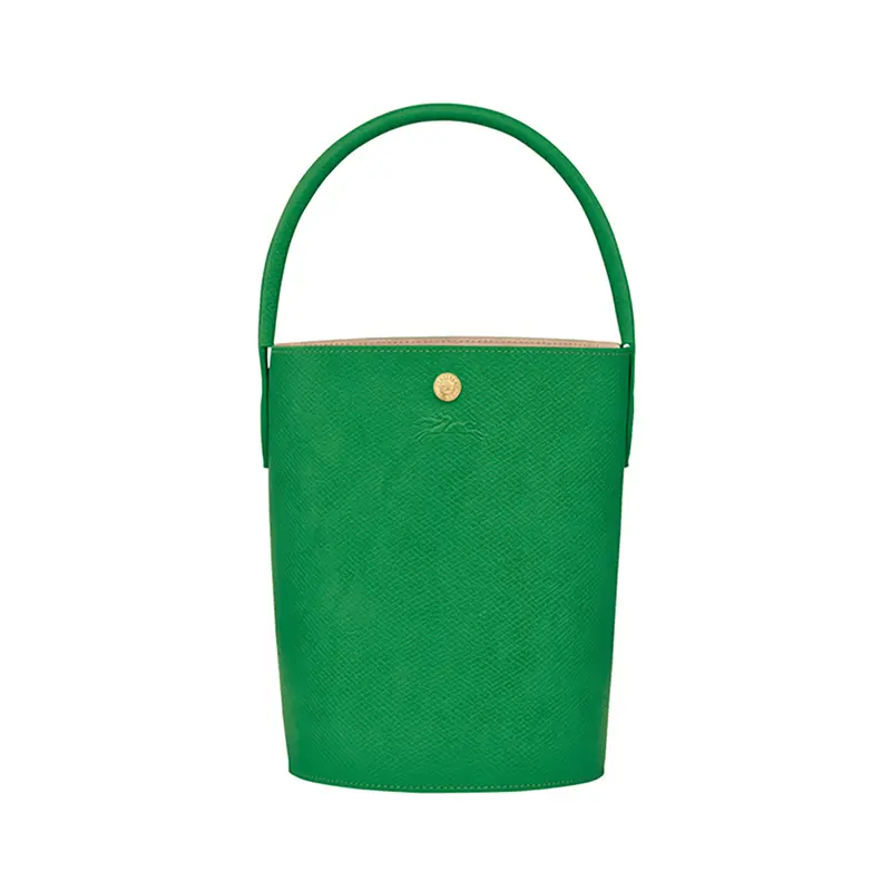 Women's Longchamp Leather Bucket Bag with Snap Closure, Green Casual Commuting Handbag Purse