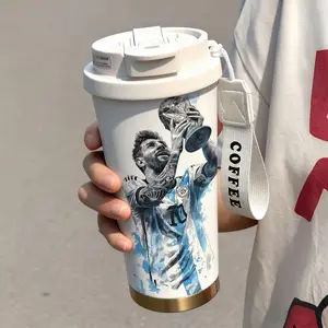 [Made in US] 16oz stainless steel double wall insulated mug, Tumbler, with handle, leak proof lid travel thermal, soccer champion print, keep warm 12h cold 24h, hot cold drinks, holiday, Insulated Drinkware, Insulated Water Bottle