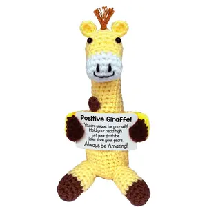 Positive Crochet Animals Giraffe Cute Animal Design Birthday Christmas Gifts for Women Daughter Friend, Handmade Emotional Support Crochet Giraffe Doll for Stocking Stuffers Home Decor, Soft Cuddly Gift, Stuffed Animal Gift
