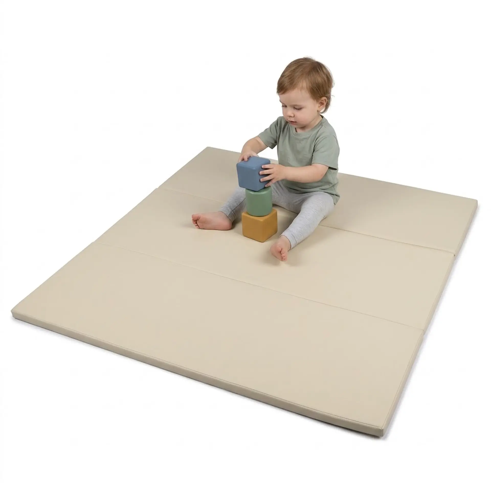 TODIBY Kids Play Mat, Foldable Baby Floor Mat for Playroom, Nursery and Crawling, PU Leather, 3 cm Thick, 122 x 122 cm Square, Beige