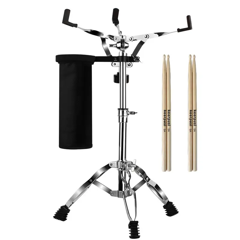 Double Braced Fold & Go Tripod Snare Stand with Drum Stick Holder, 2 Drumsticks, Durable Portable Design, Rubber Feet Grip the Floor, 14.5-23in Adjustable Height, Memory Lock Fit, 10-14in Pad Compatibility, for Beginners' Head & Acoustic Drums
