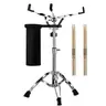 Double Braced Fold & Go Tripod Snare Stand with Drum Stick Holder, 2 Drumsticks, Durable Portable Design, Rubber Feet Grip the Floor, 14.5-23in Adjustable Height, Memory Lock Fit, 10-14in Pad Compatibility, for Beginners' Head & Acoustic Drums
