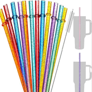 Reusable Colorful Plastic Straws, Drinking Straw, 6pcs/12pcs/set Shiny Straws with Cleaning Brush, Shatterproof Cup Straws for 40/30/24oz Tumblers and Glass Cups【Without Cup】