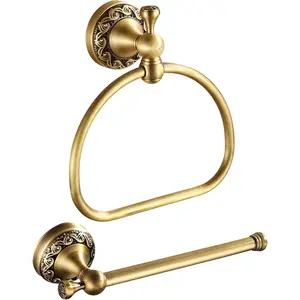 Antique Brass Toilet Paper Holder Towel Ring, Bathroom Hand Towel Holder Wall Mount Tissue Roll Holder,Semi-Circular Shape Hand Towel Holder  Set 2 count