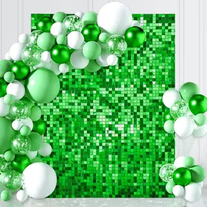Green Sequin Backdrop Square Sparkly Wall Backdrop 3ftx6ft for Wedding Anniversary Disco Baby Shower Photograph Backgrounds Banners