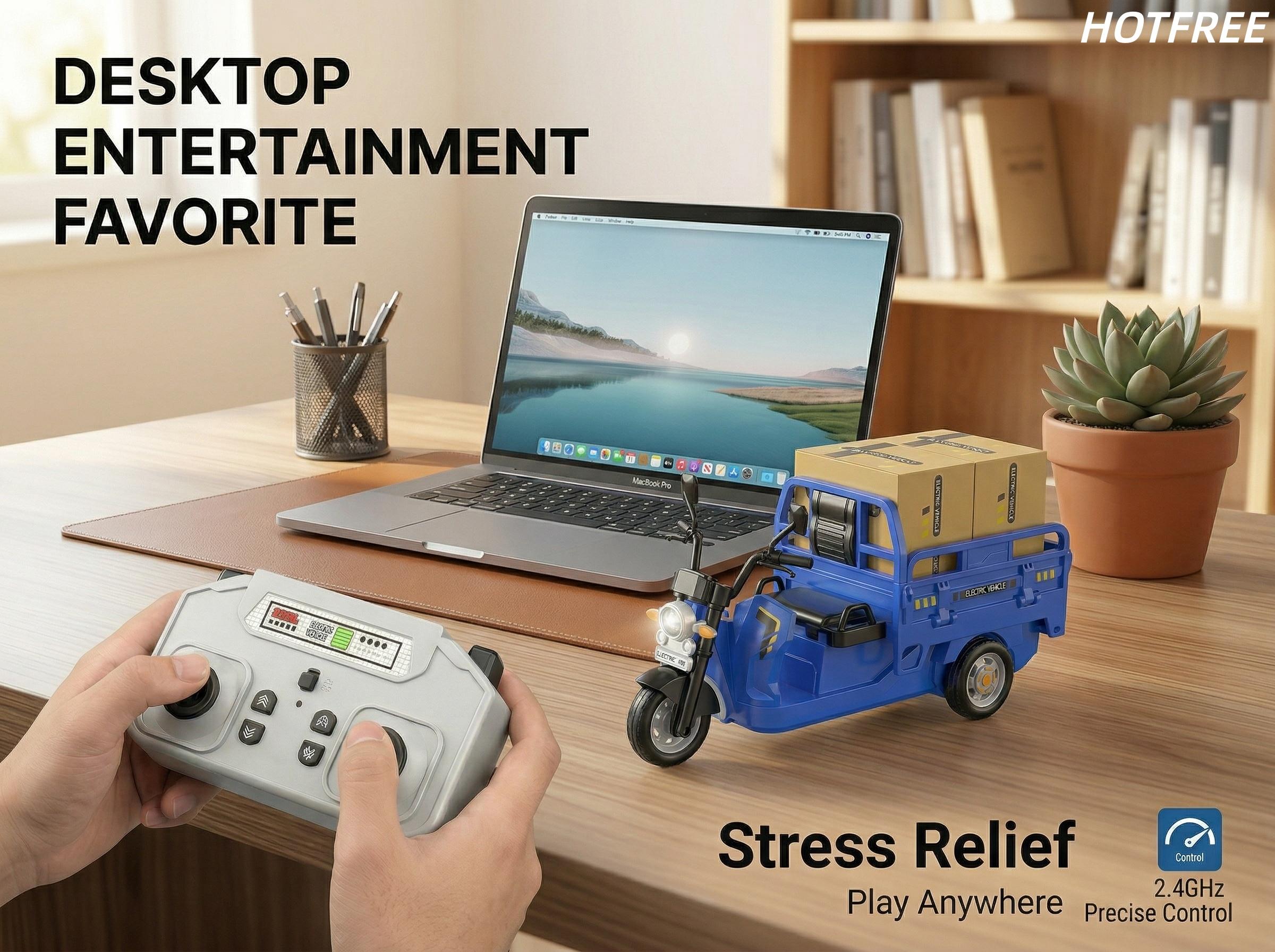 Hotfree Mini RC Cargo Tricycle Toy, 2.4Ghz Remote Control Dump Truck with Loading Bed, Headlight and Sounds, USB Rechargeable Electric Vehicle, Birthday Christmas Gift for Boys Girls Kids Ages 6+