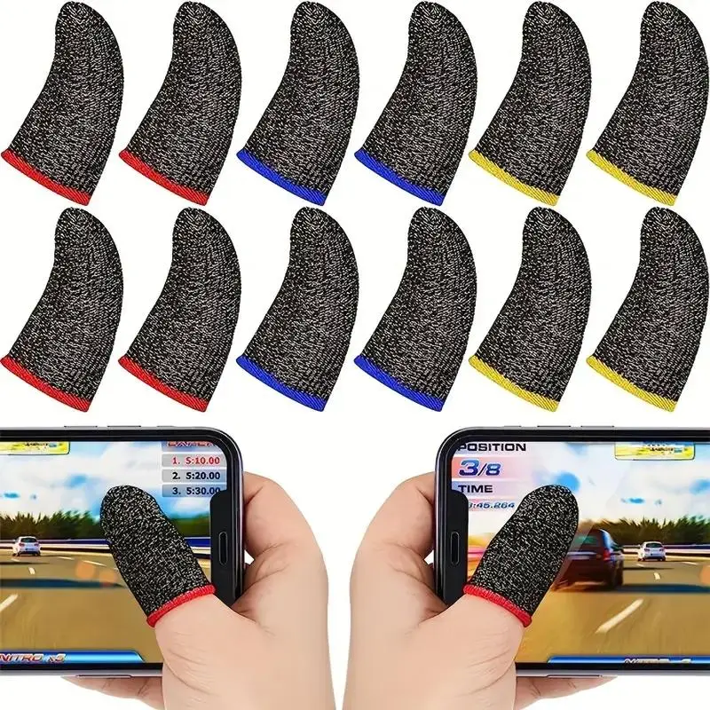 Gaming Finger Sleeve (6 Pairs), Controller Accessories, Gaming Room Gadgets, Breathable Touch Screen Finger Cover, Game Controller Sweat-proof Finger