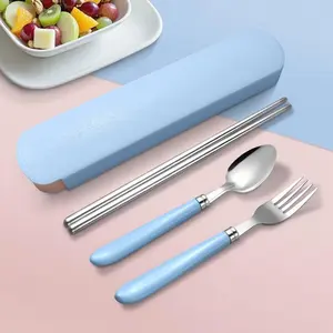 Western Portable Stainless Steel Cutlery Set, Includes Spoon, Fork, Chopsticks, Ideal for Camping and Outdoor Use, Cutlery with Storage Box