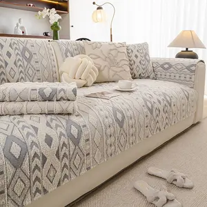 Thick Velvet Sofa Cover, Washable Elastic Sofa Slipcover, Non-Slip Cushion, One-piece sofa cover, Retro style and three-dimensional texture, Soft and skin-friendly, Perfect for living rooms, bedrooms, offices, Suitable for single to four-seater sofas