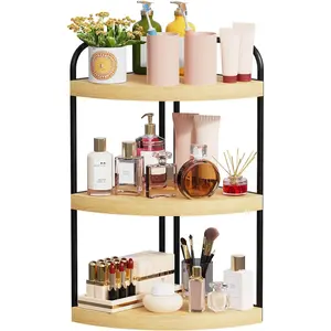 Corner Bathroom Counter Organizer, No Drill 3-Tier Corner Shelf Bathroom Counter, Space-Saving Countertop Organizer, Corner Counter,  Organizers ( Grain)