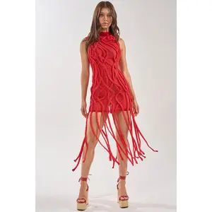 STUCK ON YOU BRAIDED MINI DRESS IN RED