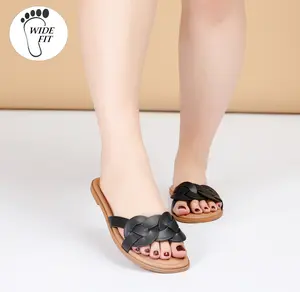 Women's Wide Width Flat Slides Sandals Casual Comfortable Summer Beach Shoes Slip on Vegan-Friendly Sandal for Wide-Width Feet