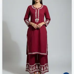 Lucknow Chikankari Plazo Set - Top Womenswear with Embroidered Details and Comfortable Fit