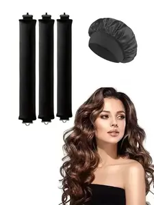 4pcs Curling Hair Set, Satin No-Heat Hair Curlers, Hair Curling Wand And Curling Iron, Suitable For Overnight Use, High Rebound Rubber Filling, Softer And More Durable,Hair Curlers,Curly Hair Brush,Rollers,Curly Hair Products No Damage Brushed Fabric Gift