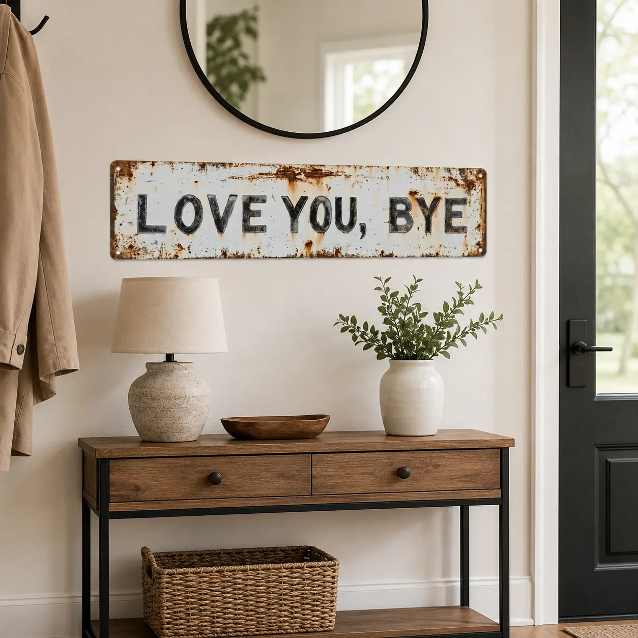 Vintage Metal Sign "Love You Goodbye" 16x4inch Aluminum Wall Art for Entrance Corridor Room Wedding Decor Multi-functional Home Decoration Charm