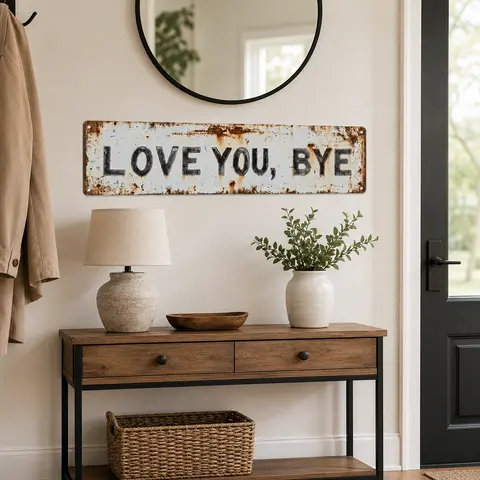 American Retro Metal Wall Art Sign, 16x4 in Durable Lightweight Aluminium "Love You Goodbye" Sweet Send-Off Plaque, 16x4 Wall Fit Entryway Decor Home Accessory for Warmth & Romance