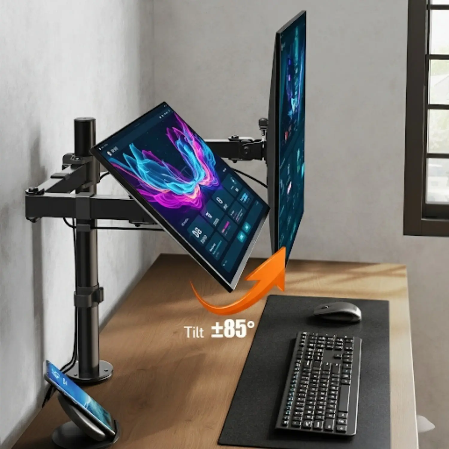 Heavy Duty Dual Monitor Mount for 2x 32" Screens - Full Adjustability Arms with 17.6 lbs per Monitor, Easy Install Desk Stand Compatible for 32-inch TVs/monitors, Office & Professional Dual Screen Setup