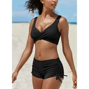 Women's Removable Strap Bandeau Top High Cut Cheeky Bikini Set Swimsuit