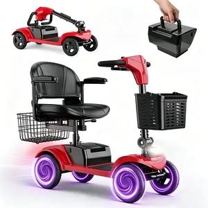 4-Wheel Portable Mobility Scooter for Adults, Seniors,Foldable Motorized Scooter with 300 lbs,Detachable Battery,350W Powered,Dual Baskets,Charger Included,Lightweight and Convenient