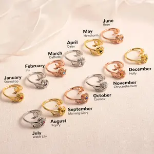 Personalized Birth Flower Fidget Spinner Ring Anxiety Relief Jewelry Adjustable Spinner Ring Mental Wellness Gift​ Artisan Attention To Detail Handcrafted Quality Elegant Style Smooth Spinning Mechanism