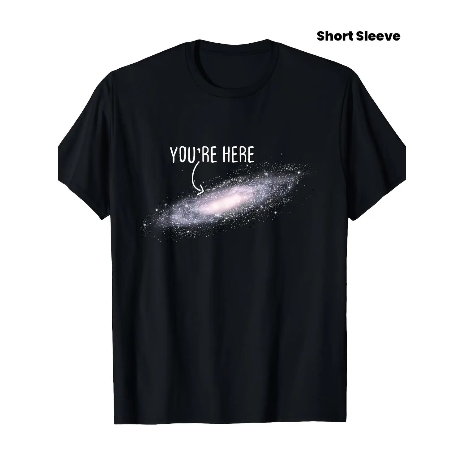 Mens Astronomy Cotton T-shirt Comfortable Galaxy Design You Are Here Universe Pattern Perfect for Stargazing Casual Daily Wear for Astrophysics Lovers Machine Washable Black Space T-shirt