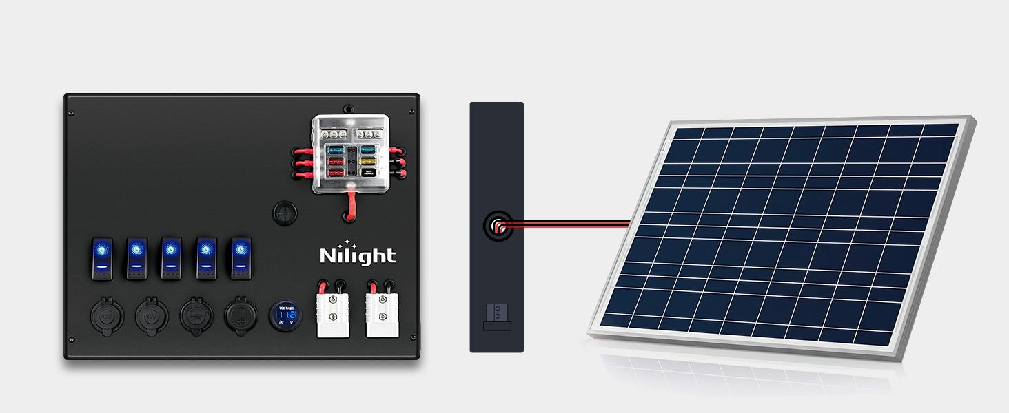 Nilight 12V/24V Camping Electrical System Centre Battery Power Control Box Fuse Block Switches Cigar Socket Voltmeter USB Charger Anderson Connector Ideal for RV Car Canopy Caravan Camper Trailer Van