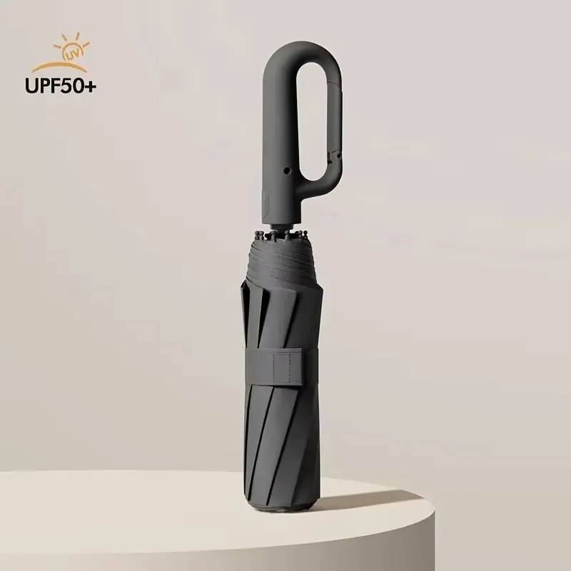 Automatic 10-Rib 3-Fold Wind Resistant Umbrella, Auto Open/Close, Large Waterproof Reflective Canopy with UV Sun Rain Protection, Car Hook Handle, Backpack Clip, Lightweight Portable Foldable Unisex for Travel, Car Use, Rainy Day, Resistance Umbrellas