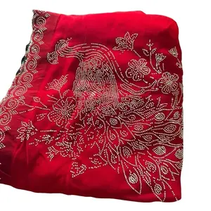 Mayur Saree Set - Red with Sparkling Gold Peacock Design Traditional Fabric