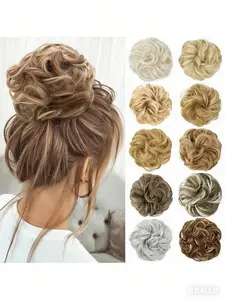 Women's Synthetic Fiber Hair Tie Bun Headband, Curly Ponytail Holder, Plain Matte Silk Texture, Fluffy Elastic Hair Accessory