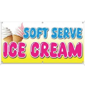 Eye-catching ice cream banner signs for ice cream shops, food trucks, snack bars, cafes, and outdoor and indoor displays at summer events