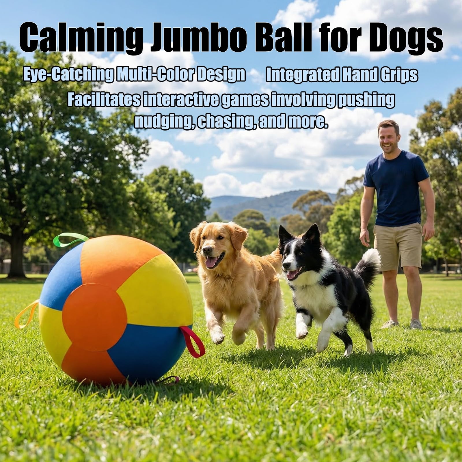 Jumbo Dog Herding Ball, Giant Inflatable Play Ball with Handle Cover & Pump for Outdoor Chase & Exercise(NOT for Aggressive Chewing)