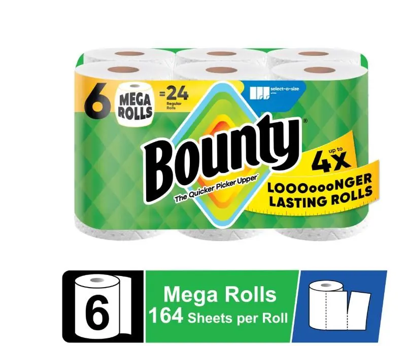 Bounty Paper Towels Select-A-Size White, 6 Mega Rolls, 164 Sheets per Roll