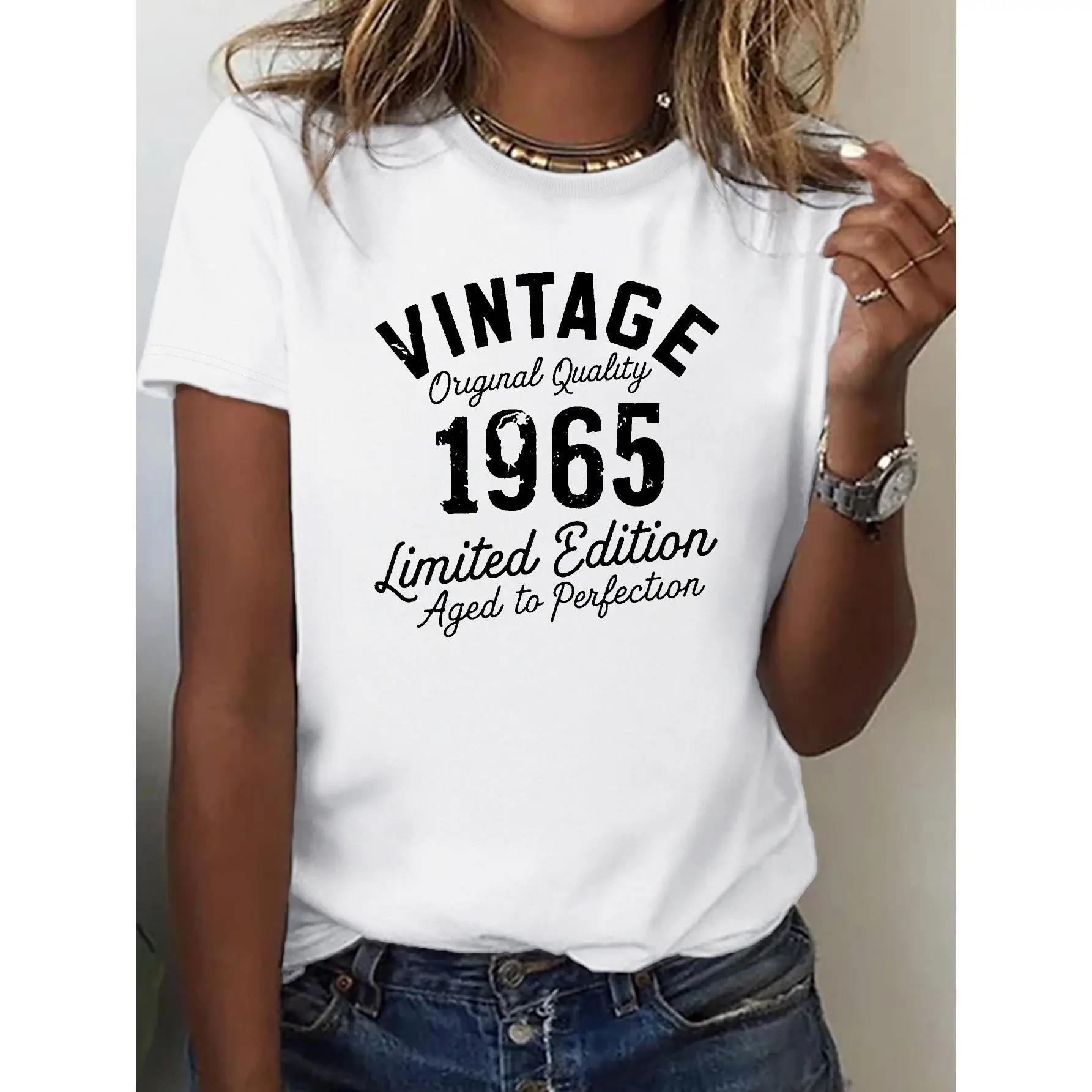 VINTAGE Limited Edition 1965 Pure Women'S Tshirt Comfort Fit, 100% Cotton T-Shirt,for Women - Versatile for Casual, Sports, Festive, All-Season Wear