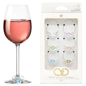 CYG Crystal Wine Charms Light Set of 6 with Storage Bag for Social Gatherings