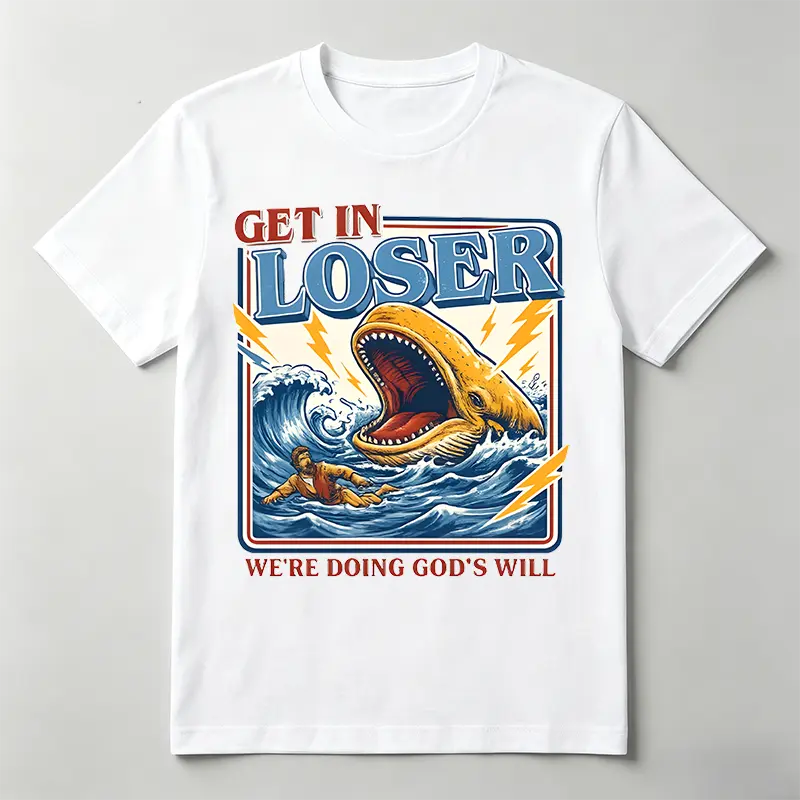 100% Cotton Unisex Jonah and the Whale Christian Graphic T-Shirt | Faith Humor Crew Neck Short Sleeve Tee | Casual Back to School Streetwear Top, Shortsleeve