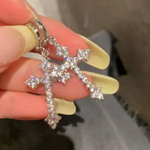 Pair of Cross Pendant Earrings for Women, Creative and Elegant with Rhinestones, Fashionable Stacked Studs, Gift for Ladies Suitable for Daily Wear, Vacation, Celebrations