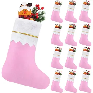 12 count  Christmas Felt Stockings Bulk Decor 14.96 x 9.84 Inches Non-Woven Fabric Xmas Tree  Sock Ornaments for Fireplace Family Holiday Party Decor DIY Craft  Stock Bag