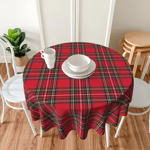 60 Inch Round Red Plaid Tablecloth - Classic Tartan Checkered Table Cover for Christmas, Farmhouse Kitchen & Dining Room Decor - Spillproof, Wrinkle Resistant & Washable