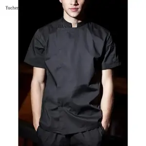 Men's Lightweight Chef Uniform – Breathable Short Sleeve, Stand Collar, Oil & Stain Resistant for Restaurants Clothes Black